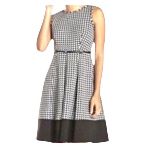 Calvin Klein Dresses & Skirts - Calvin Klein Sleeveless Black-White Houndstooth Plaid Flare Knit Dress Size 8